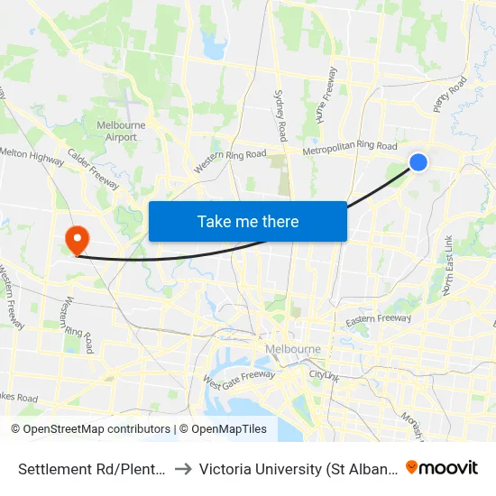 Settlement Rd/Plenty Rd #66 to Victoria University (St Albans Campus) map