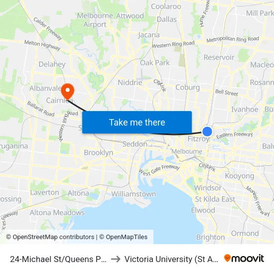 Michael St/Queens Pde #24 to Victoria University (St Albans Campus) map