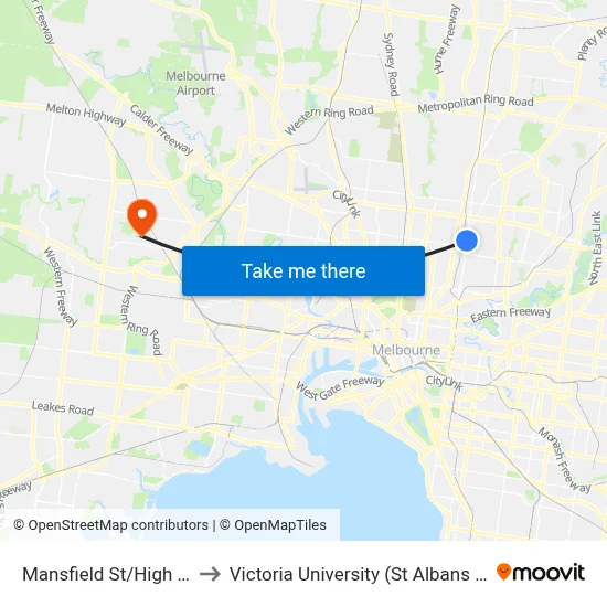 Mansfield St/High St #40 to Victoria University (St Albans Campus) map