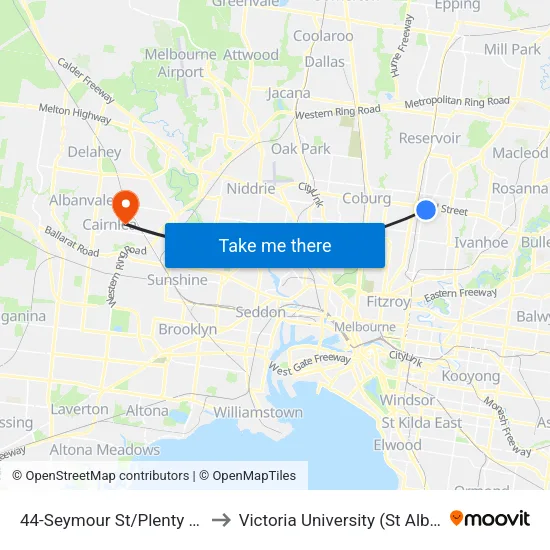 Seymour St/Plenty Rd #44 to Victoria University (St Albans Campus) map