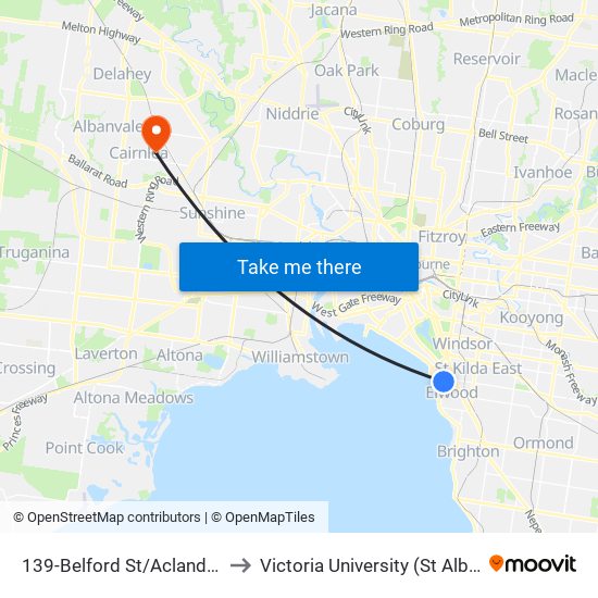 139-Belford St/Acland St (St Kilda) to Victoria University (St Albans Campus) map