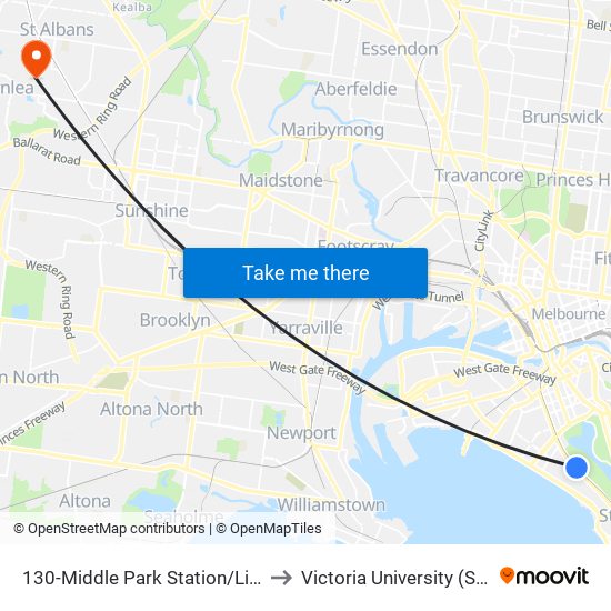 130-Middle Park Station/Light Rail (Middle Park) to Victoria University (St Albans Campus) map