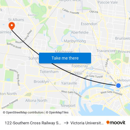 122-Southern Cross Railway Station/Spencer St (Melbourne City) to Victoria University (St Albans Campus) map