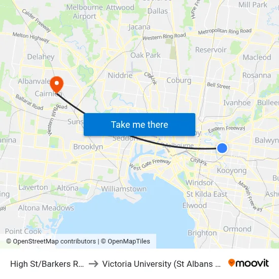 High St/Barkers Rd #29 to Victoria University (St Albans Campus) map