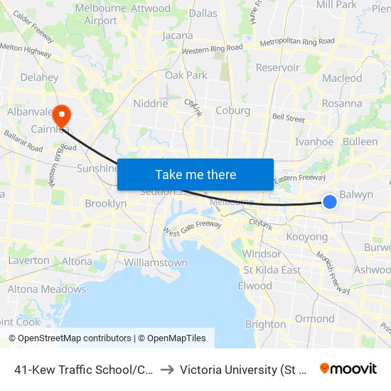 41-Kew Traffic School/Cotham Rd (Kew) to Victoria University (St Albans Campus) map