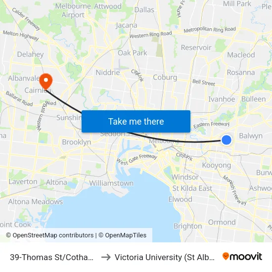 Thomas St/Cotham Rd #39 to Victoria University (St Albans Campus) map