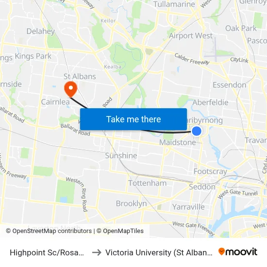Highpoint Sc/Rosamond Rd to Victoria University (St Albans Campus) map