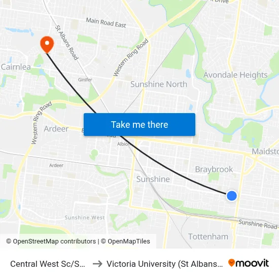 Central West Sc/South Rd to Victoria University (St Albans Campus) map