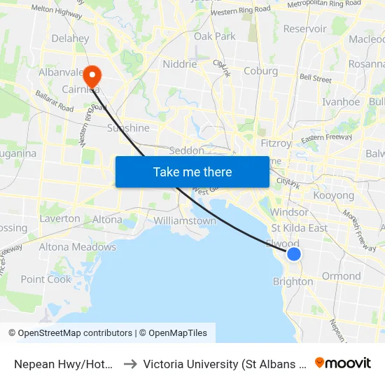 Nepean Hwy/Hotham St to Victoria University (St Albans Campus) map