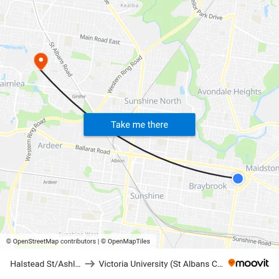 Halstead St/Ashley St to Victoria University (St Albans Campus) map