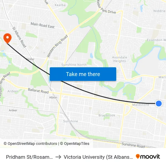 Pridham St/Rosamond Rd to Victoria University (St Albans Campus) map