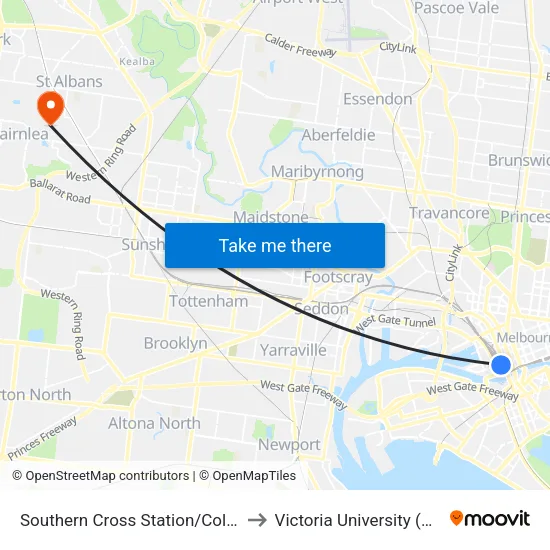 Southern Cross Station/Collins St to Victoria University (St Albans Campus) map