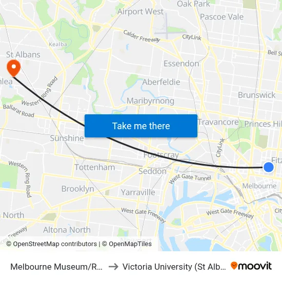 Melbourne Museum/Rathdowne St to Victoria University (St Albans Campus) map