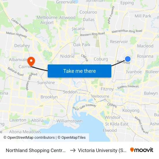 Northland Shopping Centre/Murray Rd to Victoria University (St Albans Campus) map