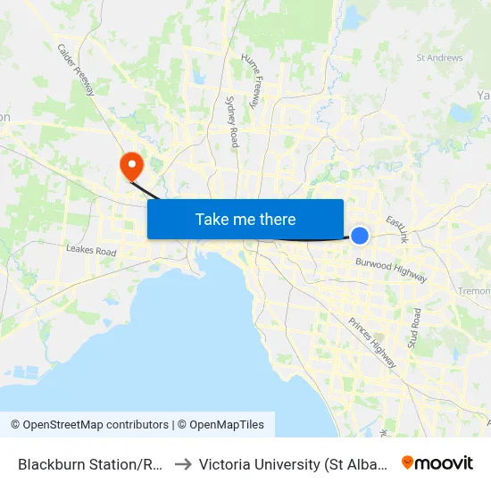 Blackburn Station/Railway Rd to Victoria University (St Albans Campus) map