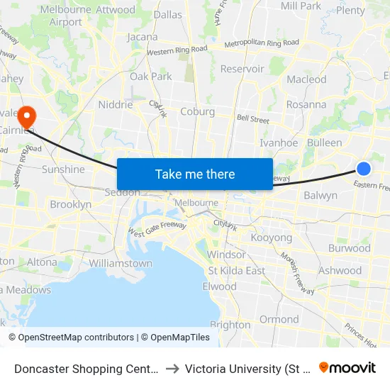 Doncaster Shopping Centre/Williamsons Rd to Victoria University (St Albans Campus) map
