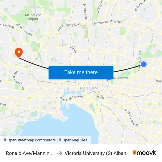 Ronald Ave/Manningham Rd to Victoria University (St Albans Campus) map