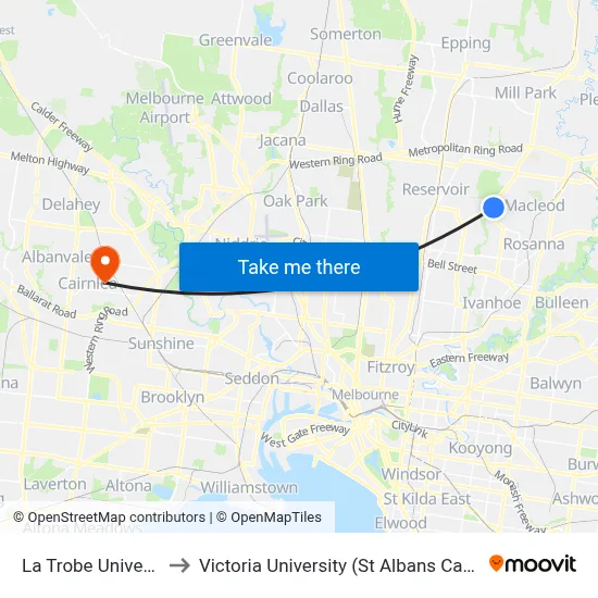 La Trobe University to Victoria University (St Albans Campus) map
