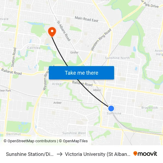 Sunshine Station/Dickson St to Victoria University (St Albans Campus) map