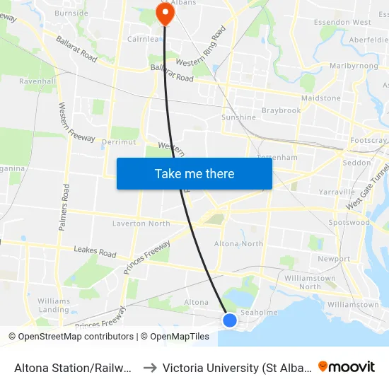 Altona Station/Railway St South to Victoria University (St Albans Campus) map