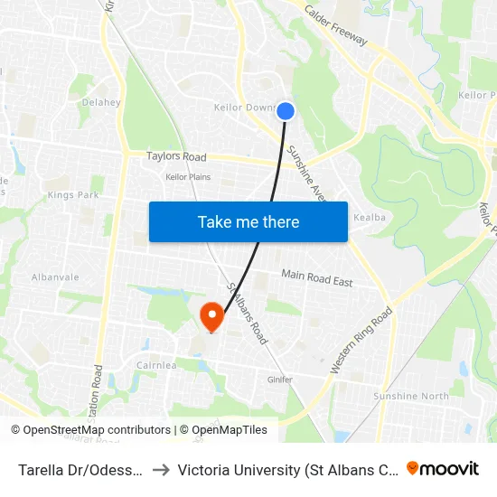 Tarella Dr/Odessa Ave to Victoria University (St Albans Campus) map