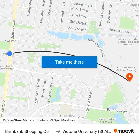 Brimbank Shopping Centre/Station Rd to Victoria University (St Albans Campus) map