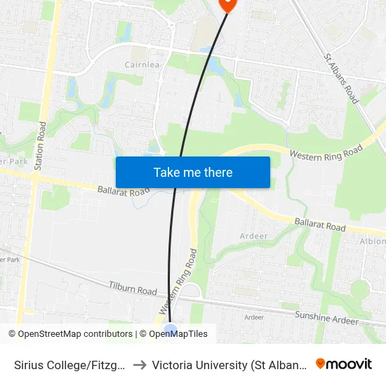 Sirius College/Fitzgerald Rd to Victoria University (St Albans Campus) map
