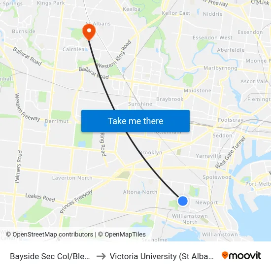Bayside Sec Col/Blenheim Rd to Victoria University (St Albans Campus) map