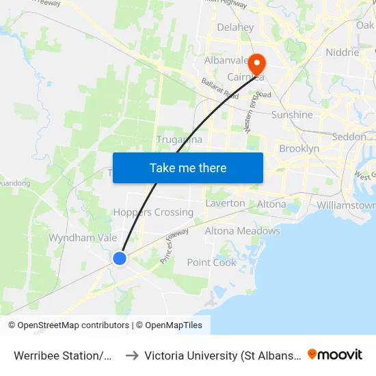 Werribee Station/Manly St to Victoria University (St Albans Campus) map