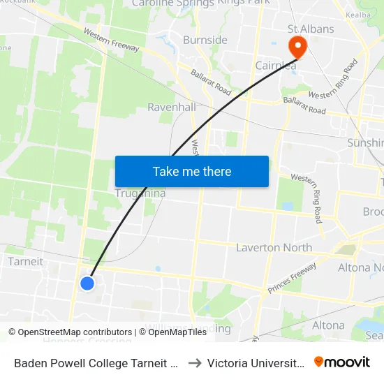 Baden Powell College Tarneit Campus/Baden Powell Dr to Victoria University (St Albans Campus) map