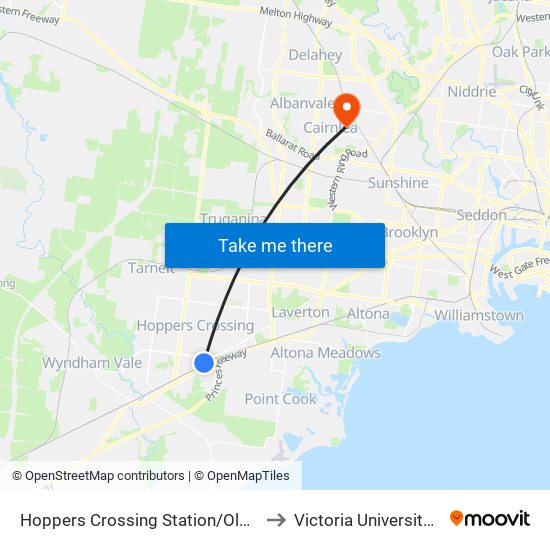 Hoppers Crossing Station/Old Geelong Rd (Hoppers Crossing) to Victoria University (St Albans Campus) map