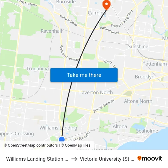 Williams Landing Station to Victoria University (St Albans Campus) map