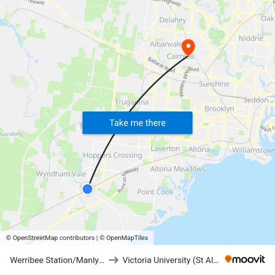 Werribee Station/Manly St to Victoria University (St Albans Campus) map