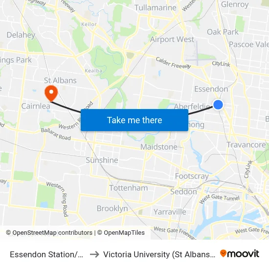 Essendon Station/Rose St to Victoria University (St Albans Campus) map