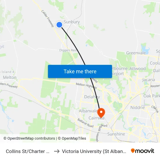 Collins St/Charter Rd West to Victoria University (St Albans Campus) map