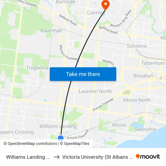 Williams Landing Station to Victoria University (St Albans Campus) map