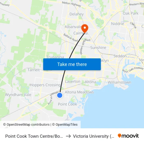 Point Cook Shopping Centre/Boardwalk Bvd to Victoria University (St Albans Campus) map