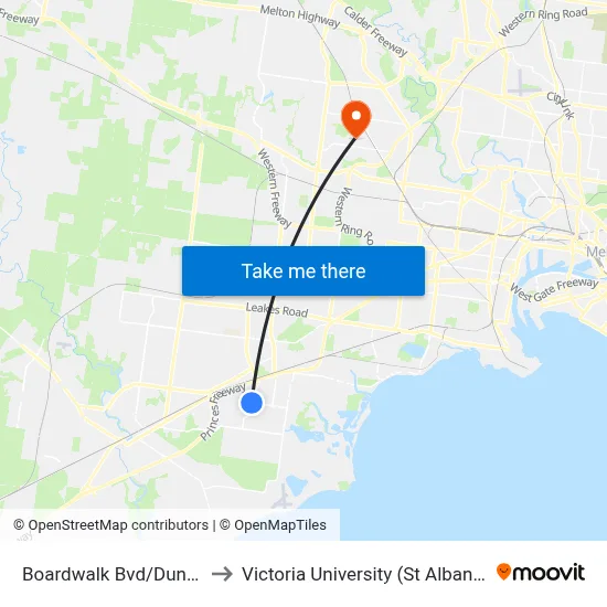 Boardwalk Bvd/Dunnings Rd to Victoria University (St Albans Campus) map