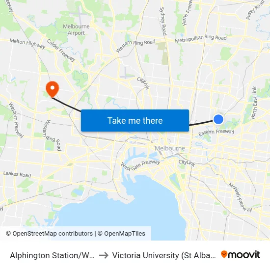 Alphington Station/Wingrove St to Victoria University (St Albans Campus) map
