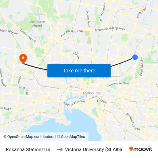 Rosanna Station/Turnham Ave to Victoria University (St Albans Campus) map