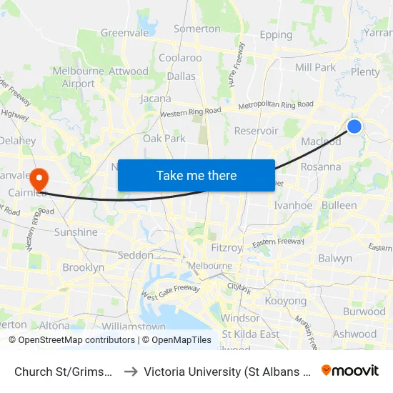 Church St/Grimshaw St to Victoria University (St Albans Campus) map