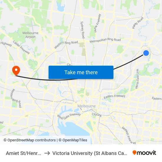 Amiet St/Henry St to Victoria University (St Albans Campus) map