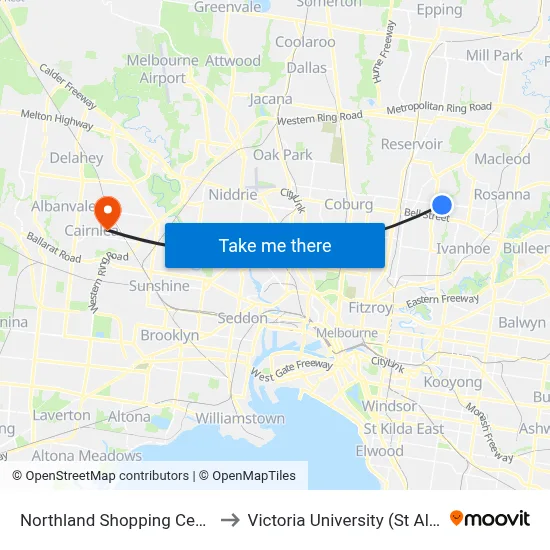 Northland Shopping Centre/Murray Rd to Victoria University (St Albans Campus) map