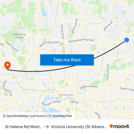 St Helena Rd/Weidlich Rd to Victoria University (St Albans Campus) map