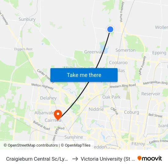 Craigieburn Central Sc/Lygon Dr to Victoria University (St Albans Campus) map