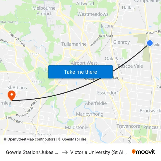 Gowrie Station/Jukes Rd to Victoria University (St Albans Campus) map