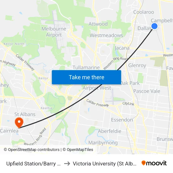 Upfield Station/Barry Rd to Victoria University (St Albans Campus) map