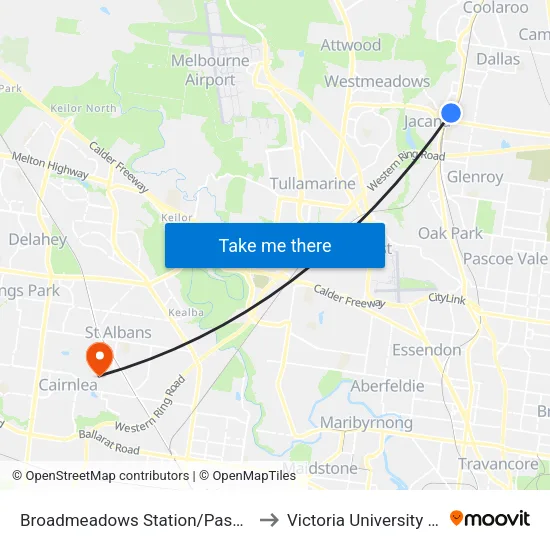 Broadmeadows Station/Pascoe Vale Rd to Victoria University (St Albans Campus) map