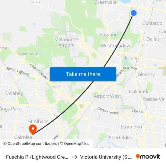 Fuschia Pl/Lightwood Cres to Victoria University (St Albans Campus) map