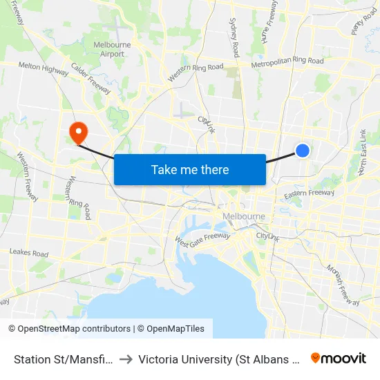 Station St/Mansfield St to Victoria University (St Albans Campus) map